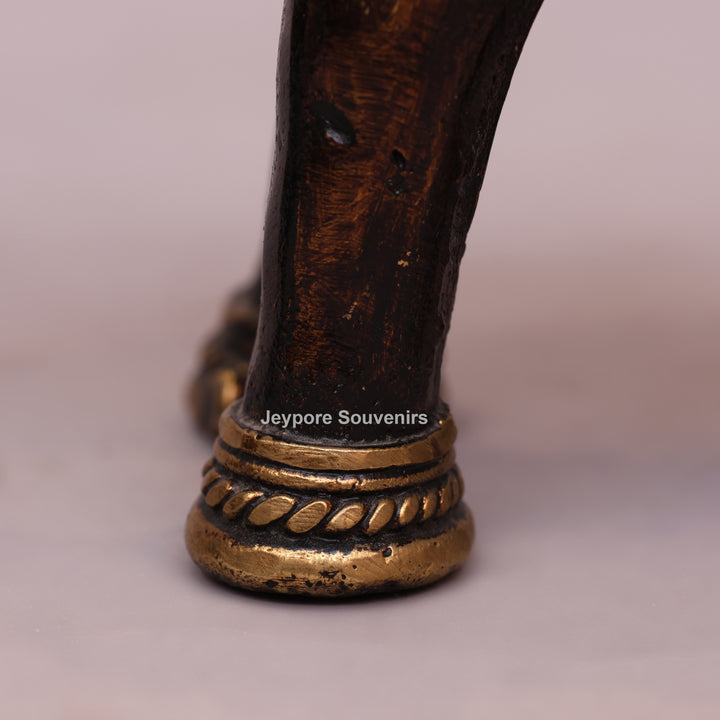 Handcrafted Dhokra Brass Standing Elephant Statue with Red Saddle