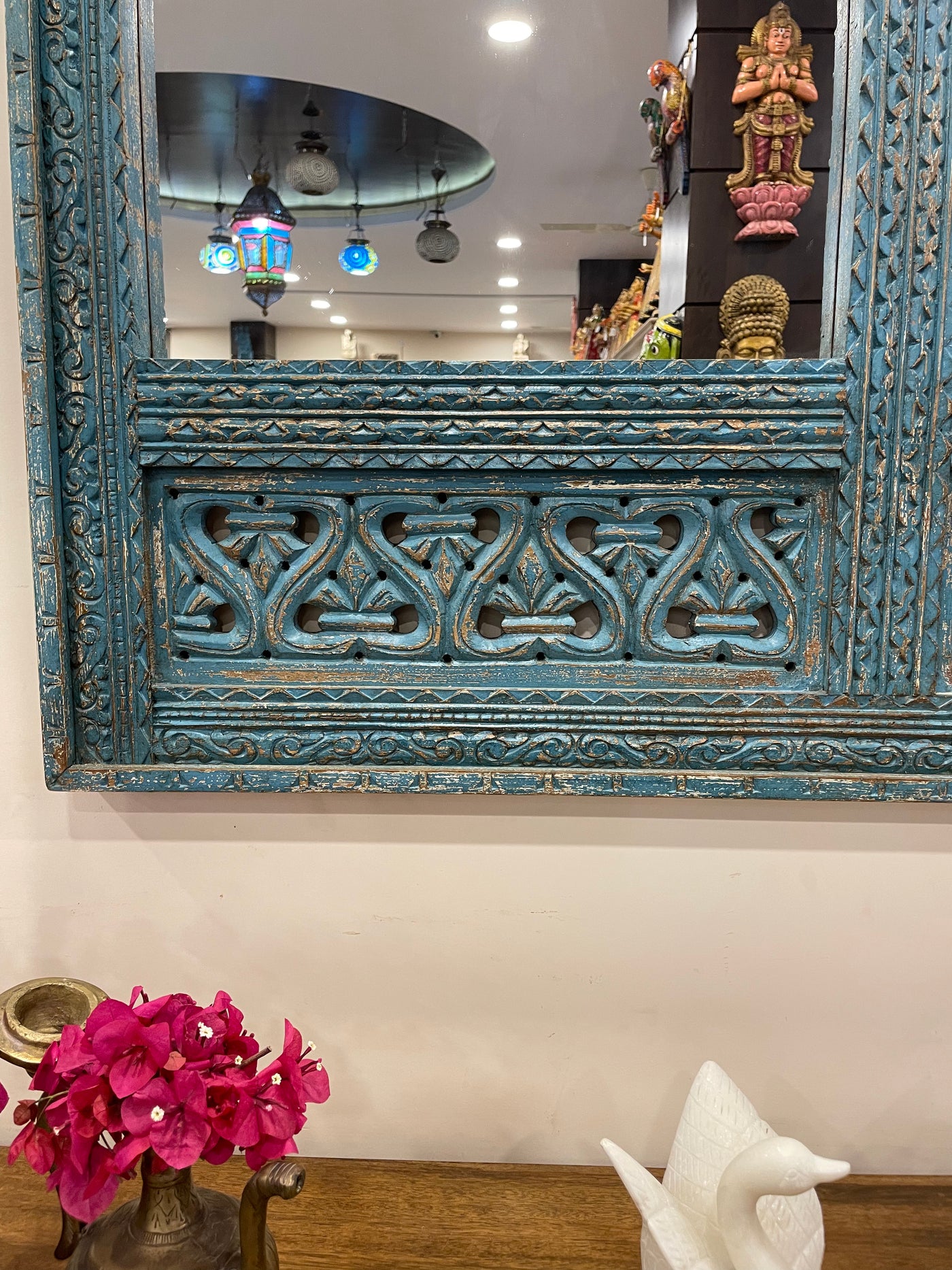 2 Jharokha Hand carved mirror frame in distressed finish