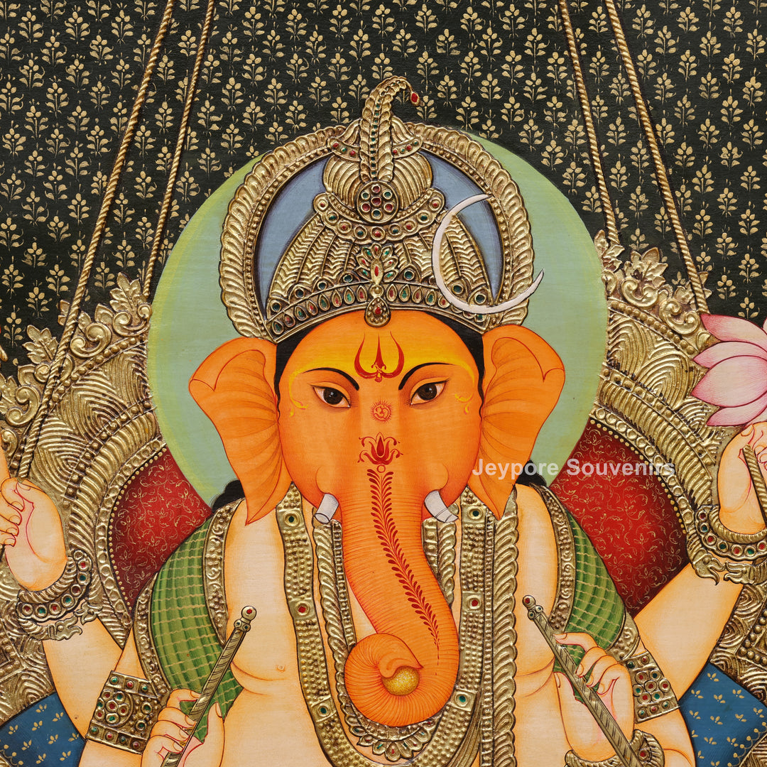 Lord Ganesha Tanjore Painting with Real Gold Leaf Work