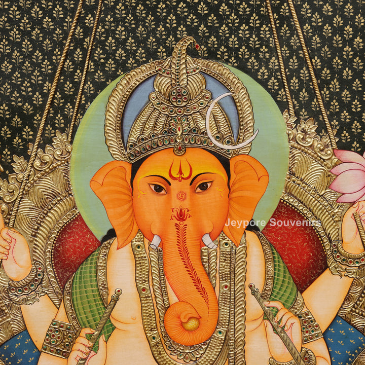 Lord Ganesha Tanjore Painting with Real Gold Leaf Work