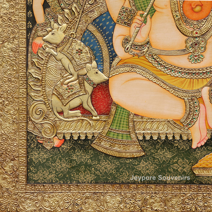 Lord Ganesha Tanjore Painting with Real Gold Leaf Work