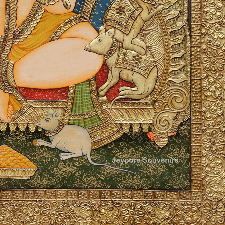 Lord Ganesha Tanjore Painting with Real Gold Leaf Work