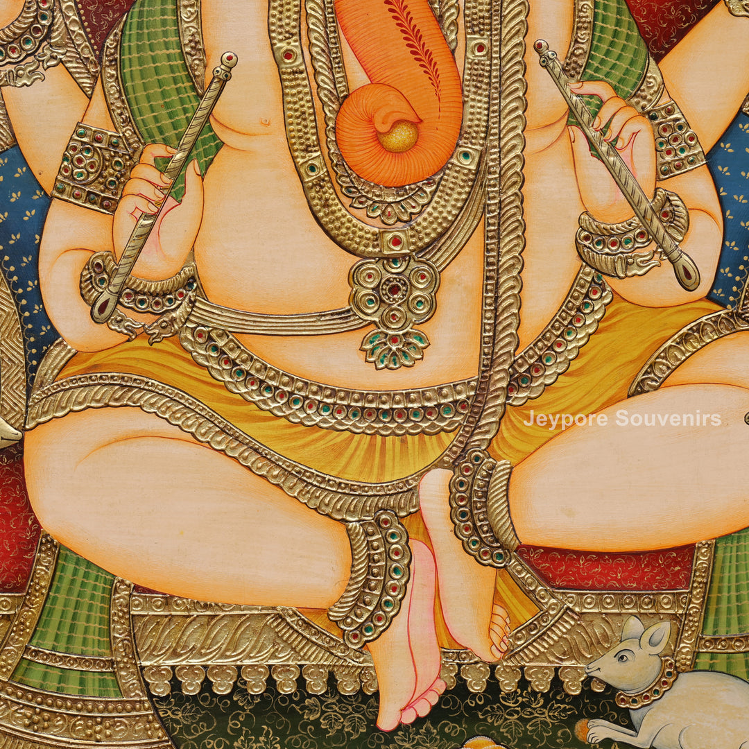 Lord Ganesha Tanjore Painting with Real Gold Leaf Work