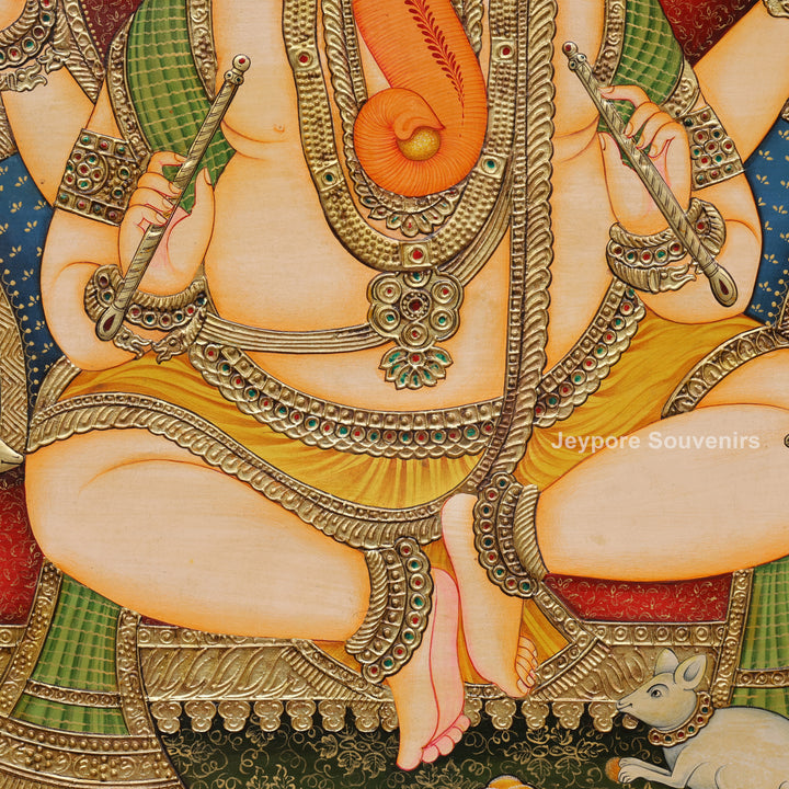 Lord Ganesha Tanjore Painting with Real Gold Leaf Work