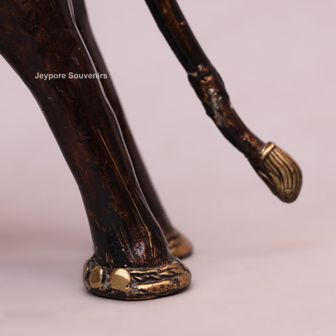 Handcrafted Dhokra Brass Triple-Trunk Elephant Statue with Red Saddle