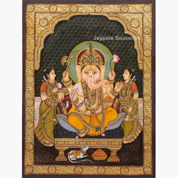 Traditional Lord Ganesha Tanjore Painting with Real Gold Leaf Work