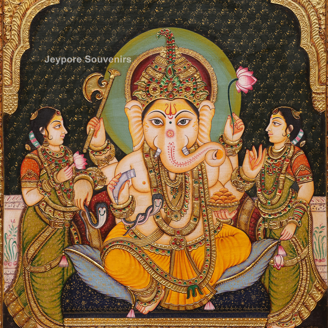 Traditional Lord Ganesha Tanjore Painting with Real Gold Leaf Work