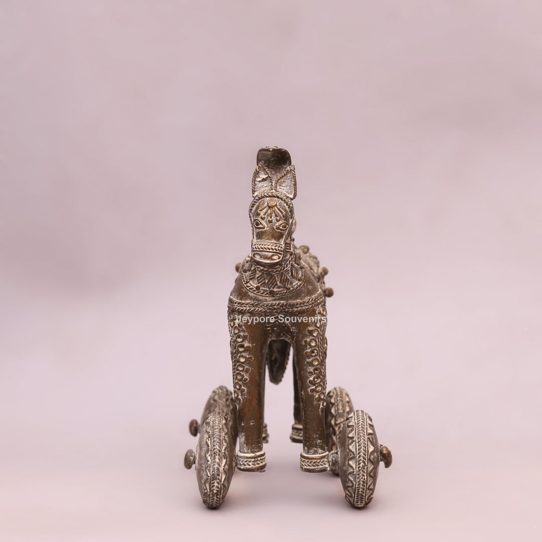 Handcrafted Dhokra Brass Horse on Wheels