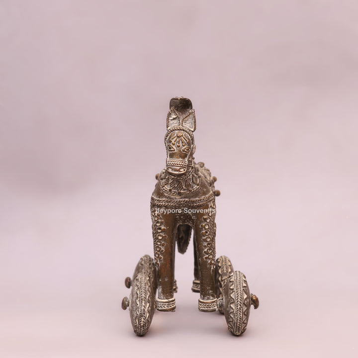 Handcrafted Dhokra Brass Horse on Wheels