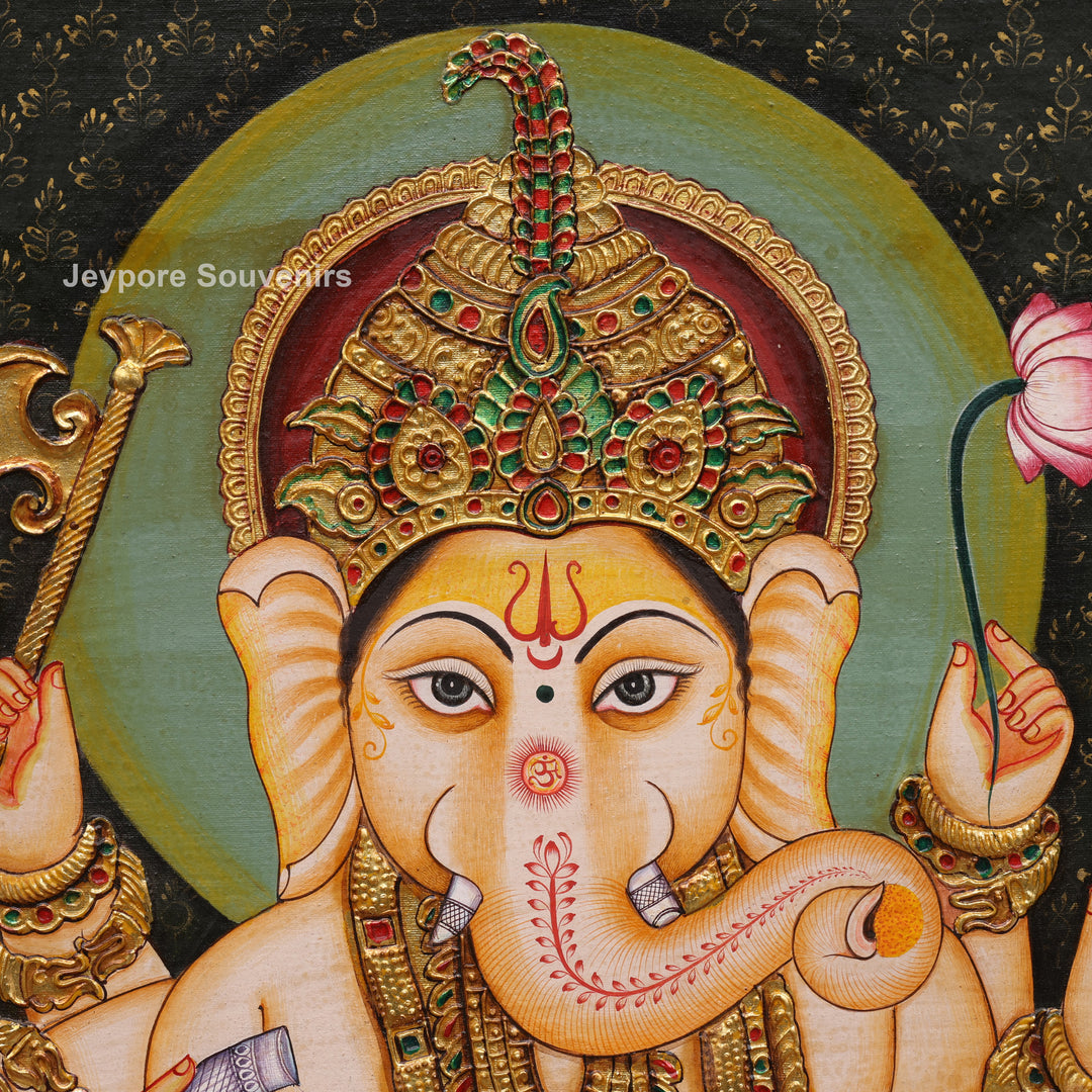 Traditional Lord Ganesha Tanjore Painting with Real Gold Leaf Work