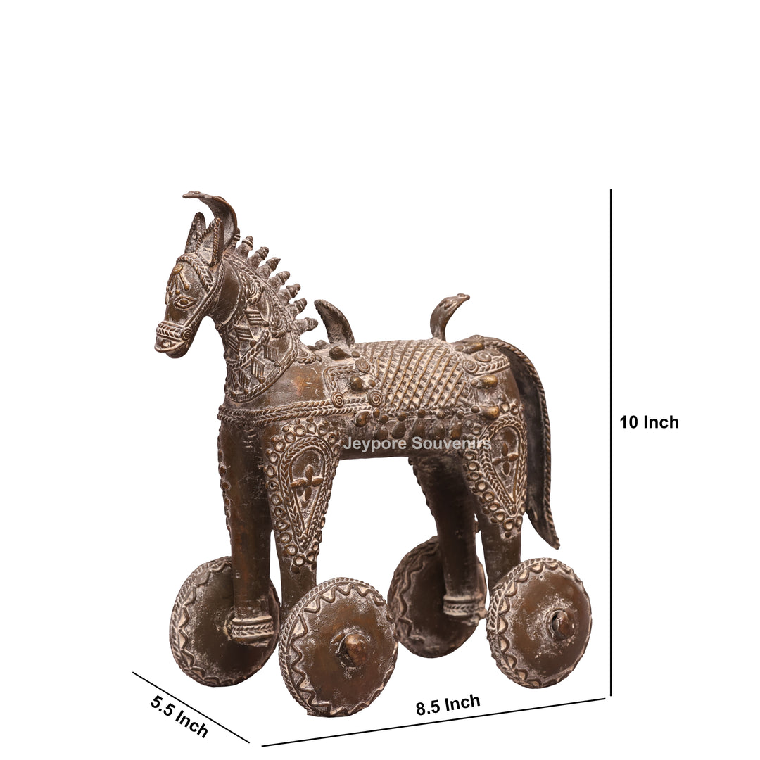 Handcrafted Dhokra Brass Horse on Wheels