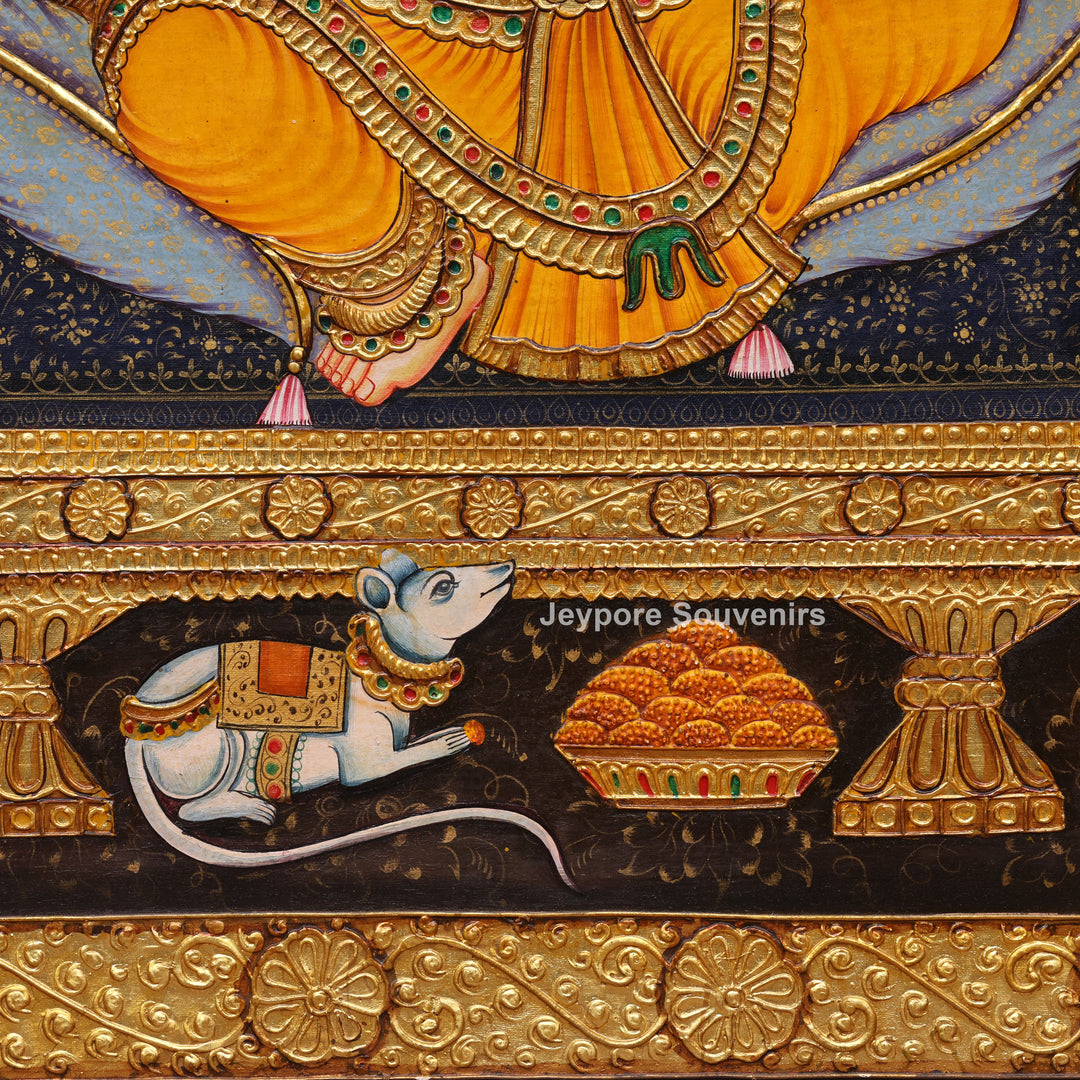 Traditional Lord Ganesha Tanjore Painting with Real Gold Leaf Work