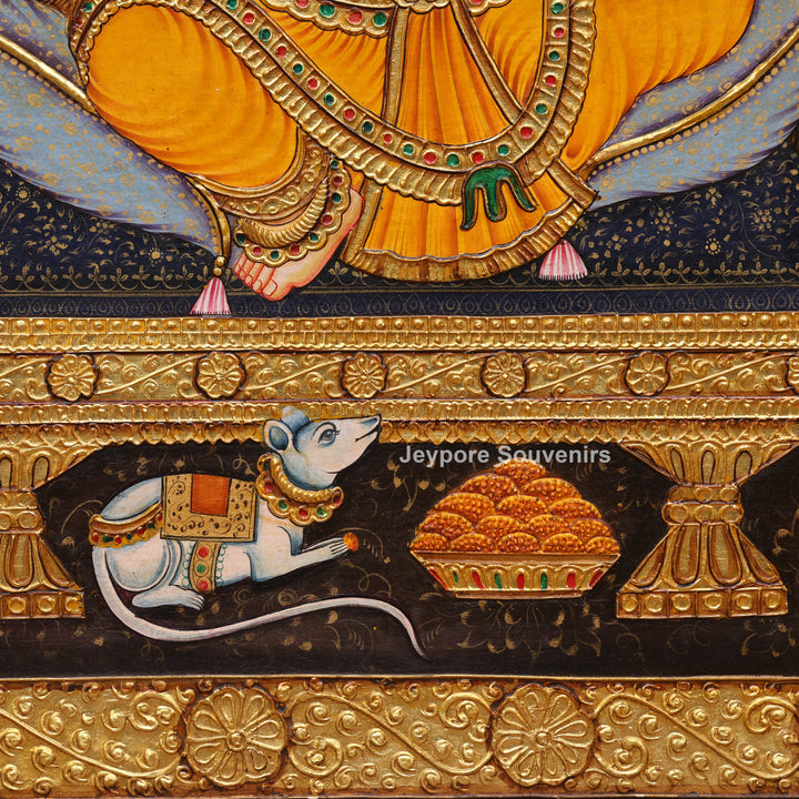 Traditional Lord Ganesha Tanjore Painting with Real Gold Leaf Work