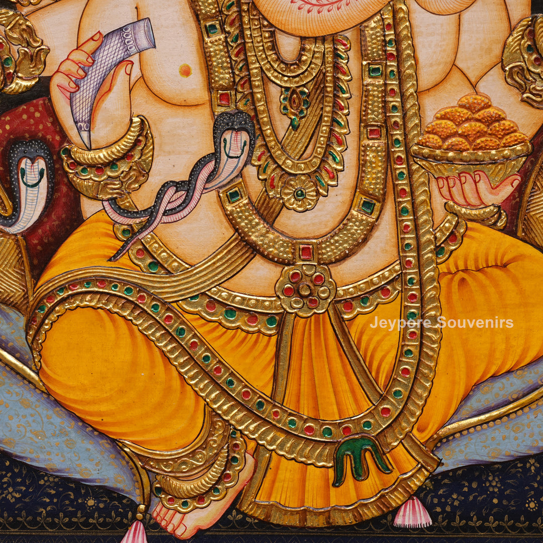 Traditional Lord Ganesha Tanjore Painting with Real Gold Leaf Work