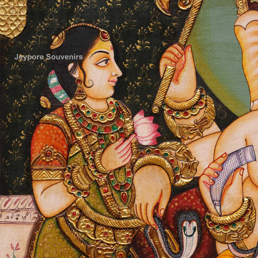Traditional Lord Ganesha Tanjore Painting with Real Gold Leaf Work