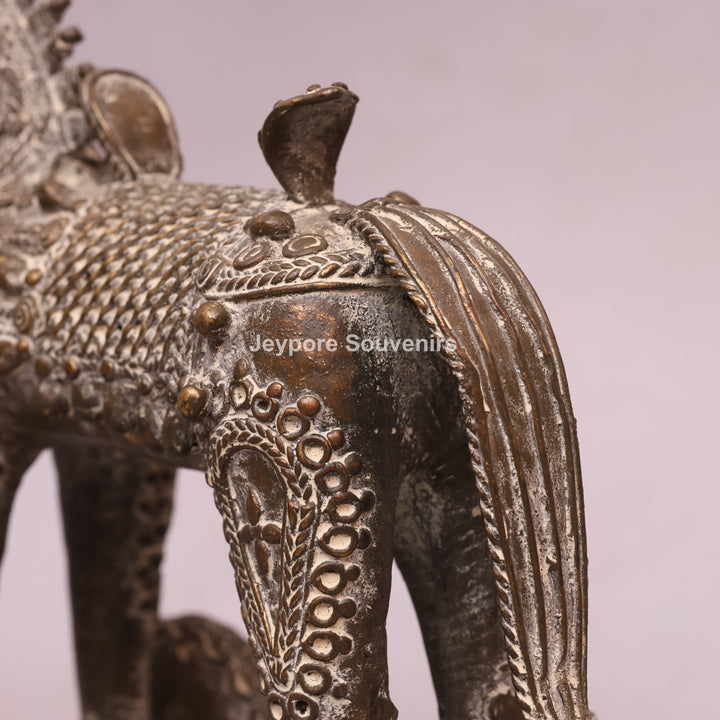 Handcrafted Dhokra Brass Horse on Wheels