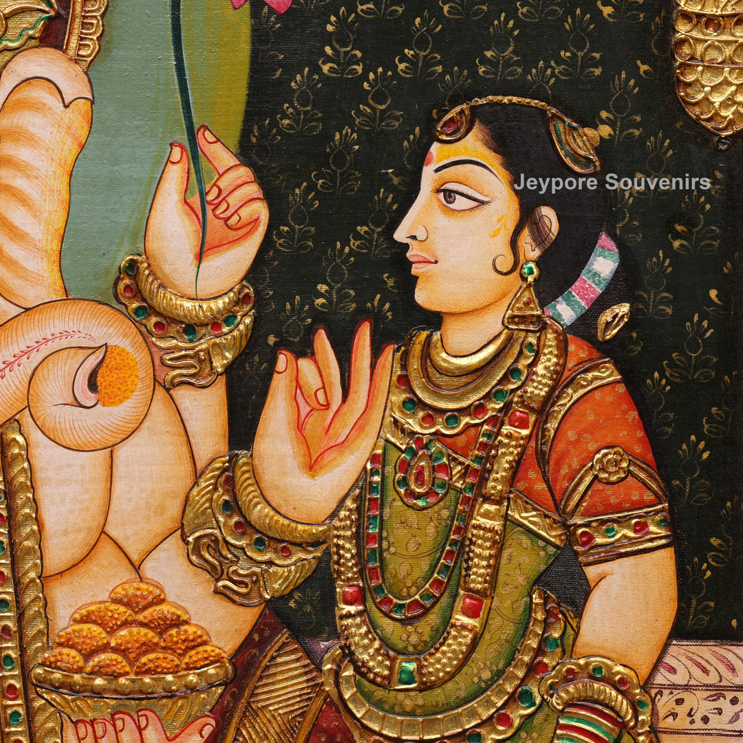 Traditional Lord Ganesha Tanjore Painting with Real Gold Leaf Work