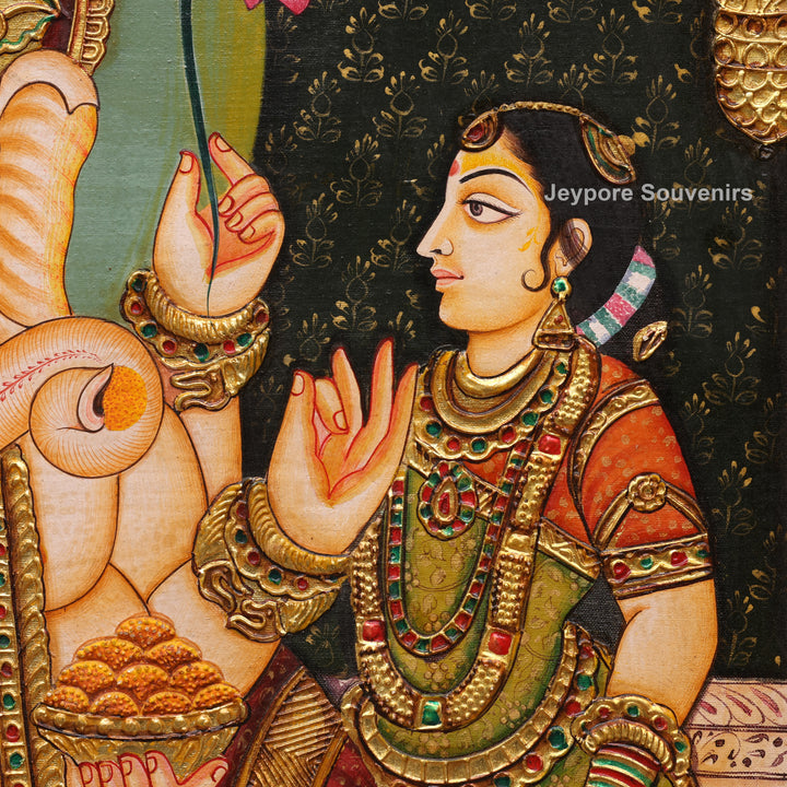 Traditional Lord Ganesha Tanjore Painting with Real Gold Leaf Work