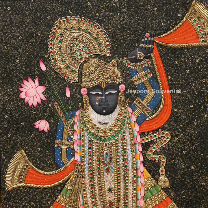Handcrafted Lord Shrinath Ji Tanjore Painting with Real Gold Leaf work