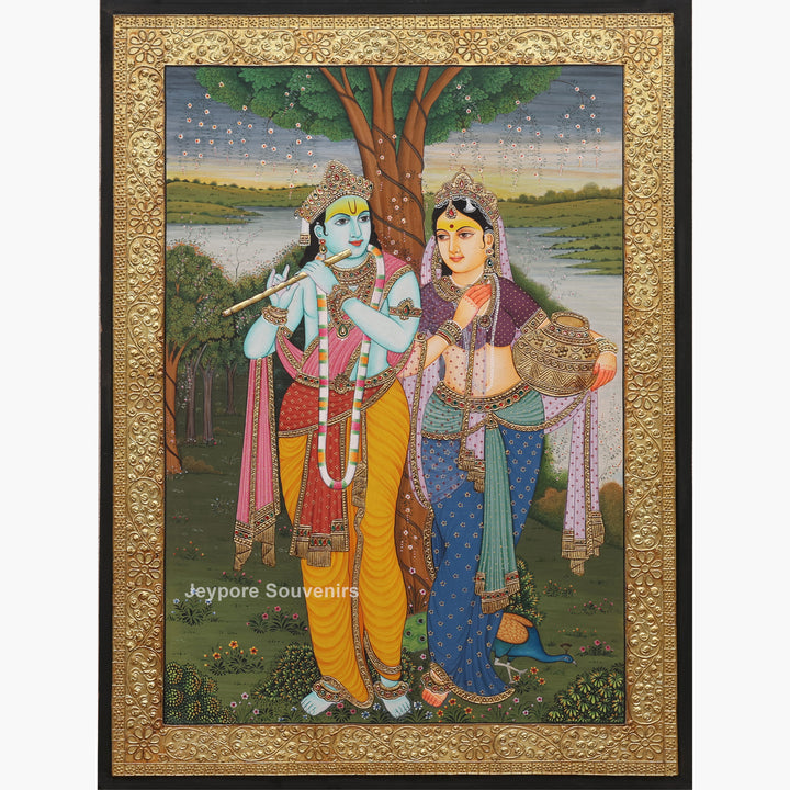 Radha Krishna Tanjore Painting with Real Gold Leaf Work
