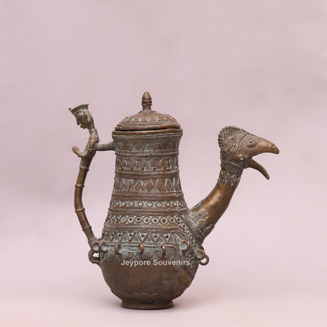 Handcrafted Dhokra Brass Traditional Indian Avian Spout Surahi