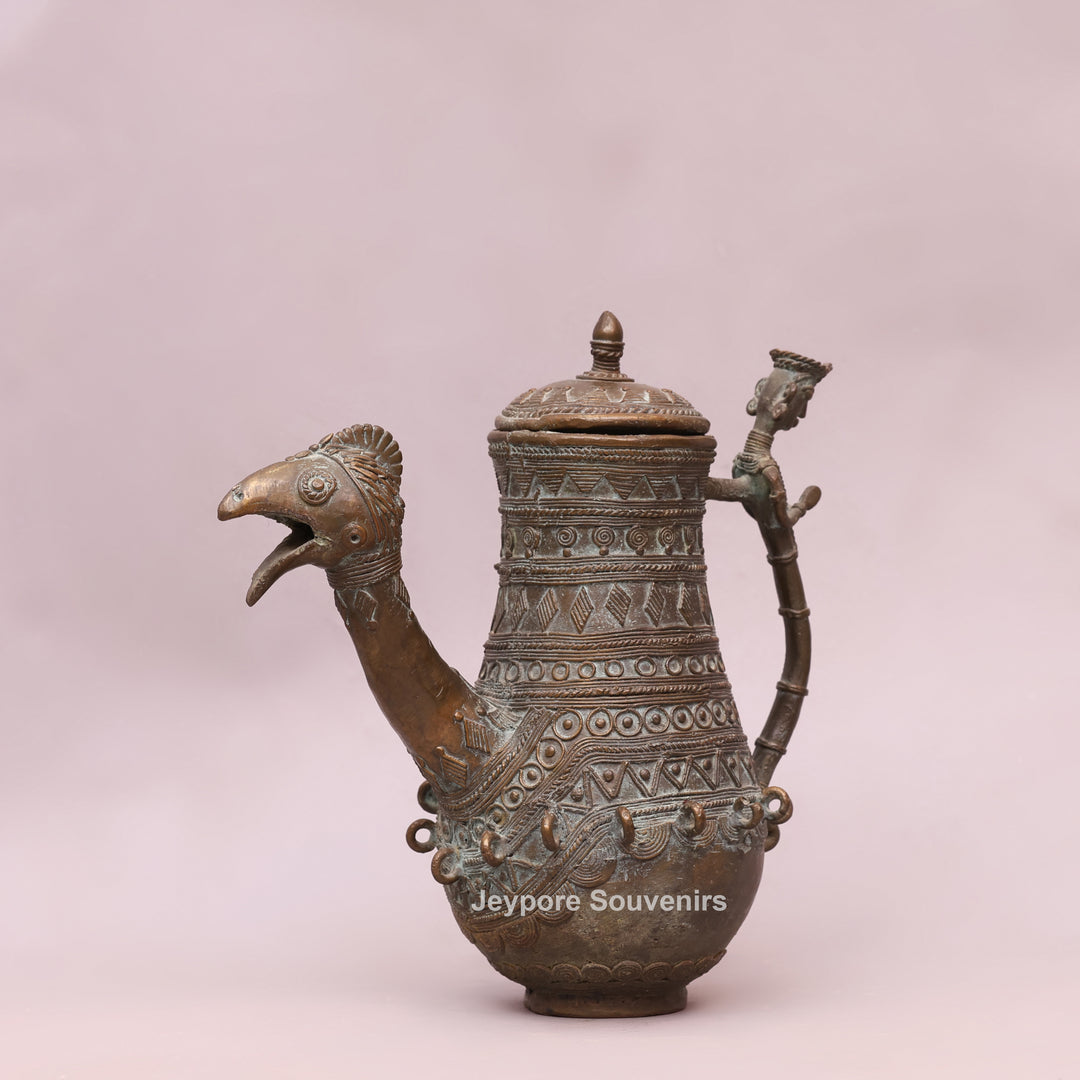 Handcrafted Dhokra Brass Traditional Indian Avian Spout Surahi