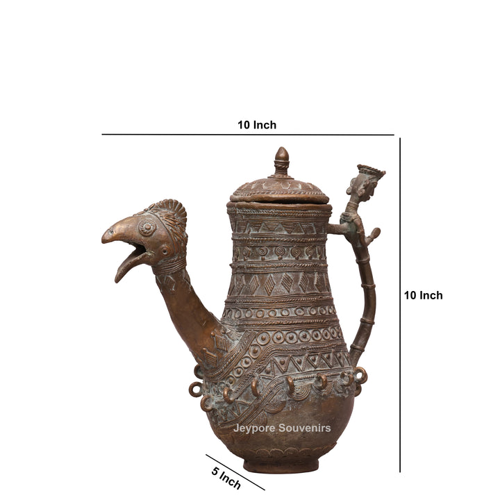 Handcrafted Dhokra Brass Traditional Indian Avian Spout Surahi
