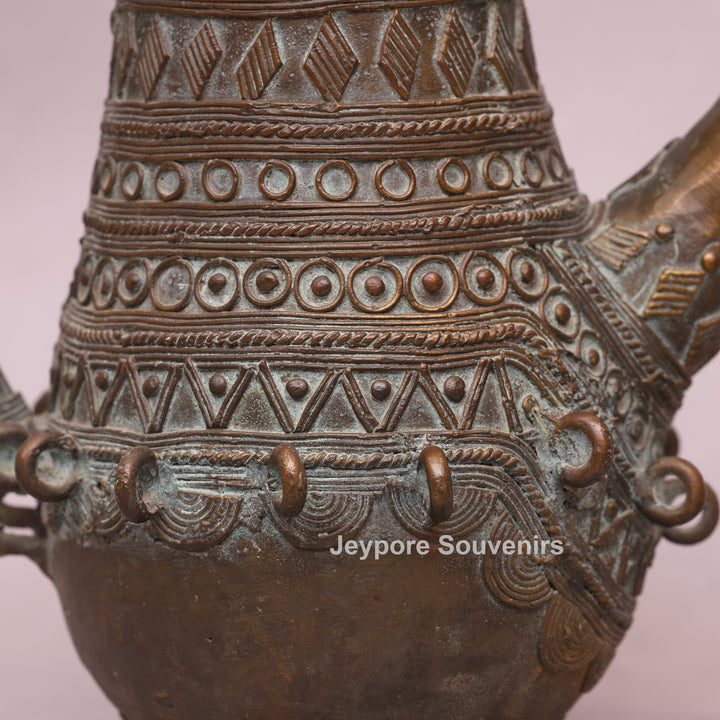 Handcrafted Dhokra Brass Traditional Indian Avian Spout Surahi