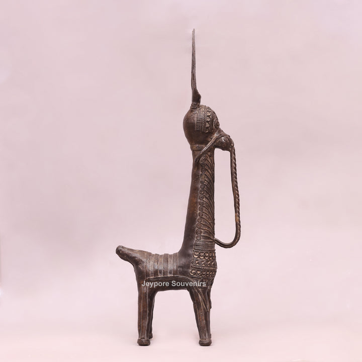 Handcrafted Dhokra Brass Horse Statue with Tall Ears for Home &amp; Office Décor