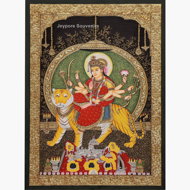 Goddess Durga Tanjore Painting with Real Gold Leaf Work