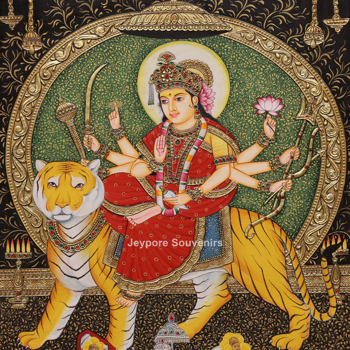 Goddess Durga Tanjore Painting with Real Gold Leaf Work