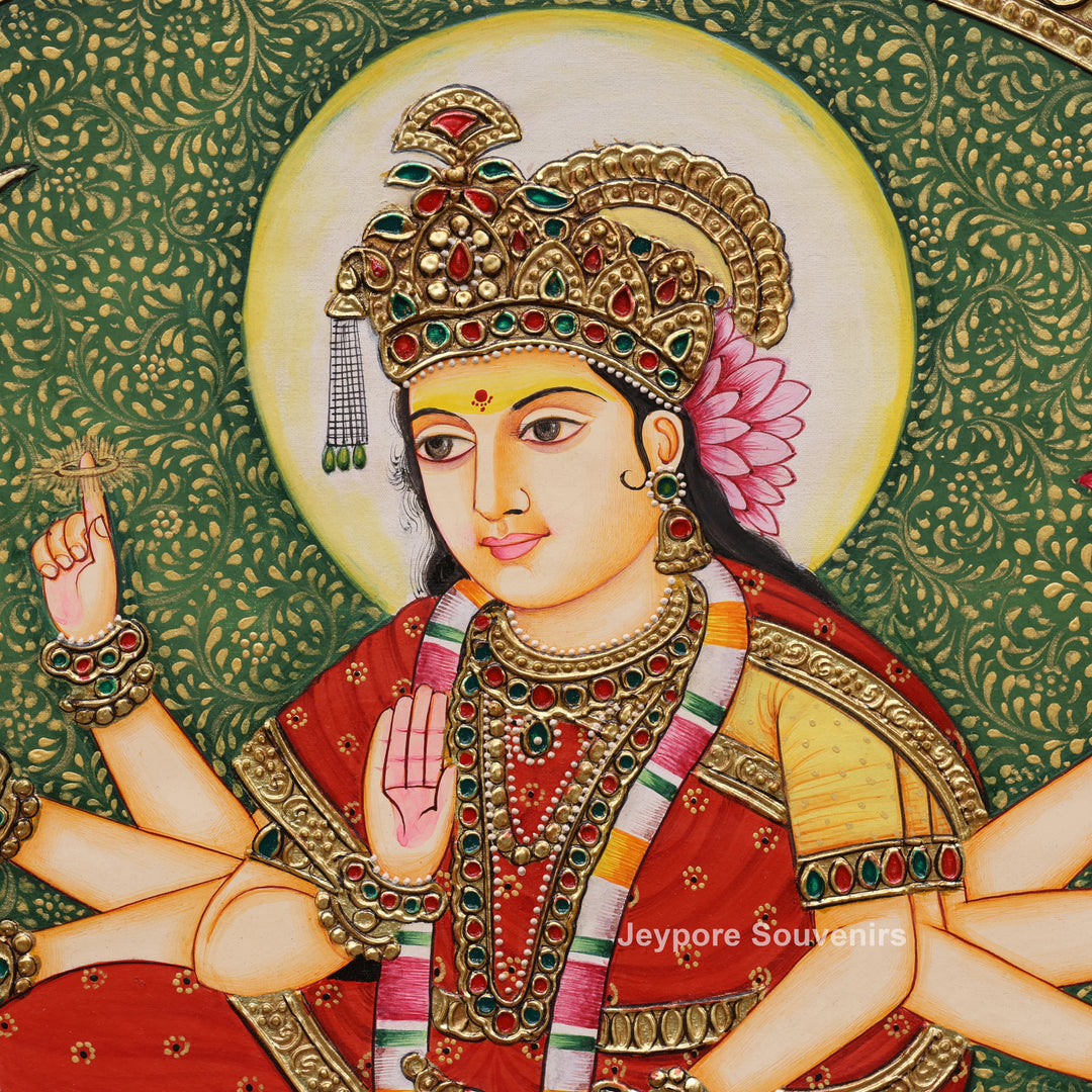 Goddess Durga Tanjore Painting with Real Gold Leaf Work