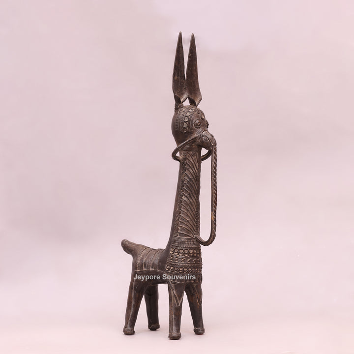 Handcrafted Dhokra Brass Horse Statue with Tall Ears for Home &amp; Office Décor