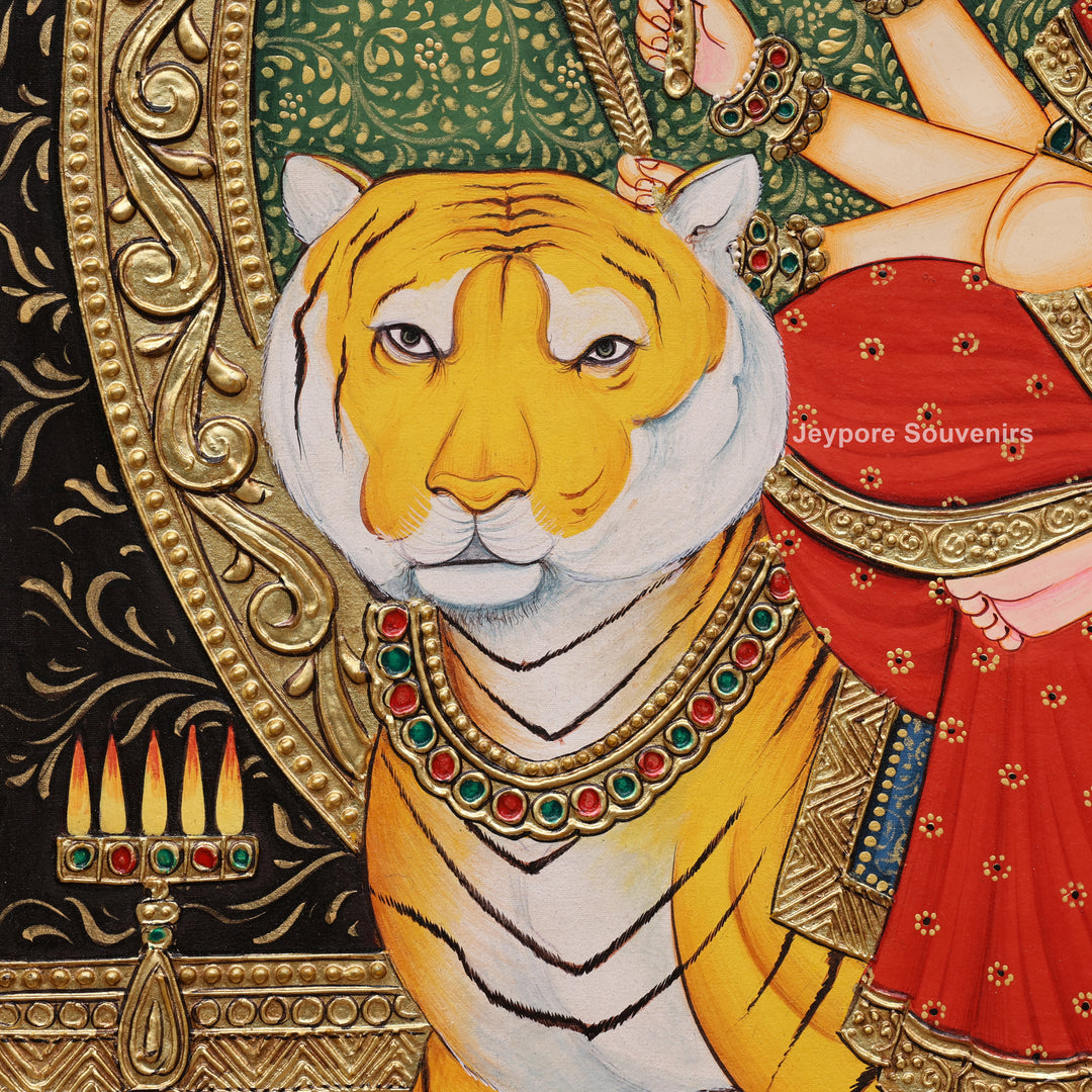 Goddess Durga Tanjore Painting with Real Gold Leaf Work