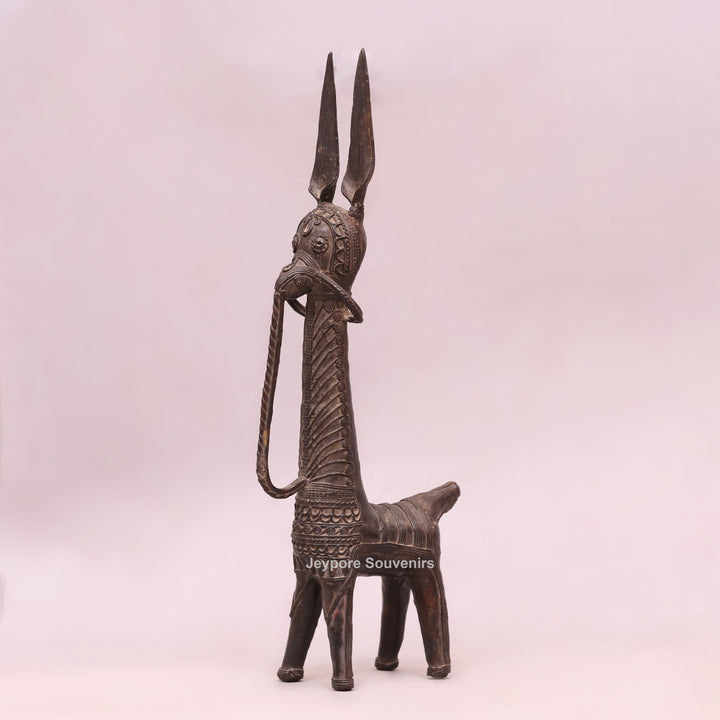 Handcrafted Dhokra Brass Horse Statue with Tall Ears for Home &amp; Office Décor