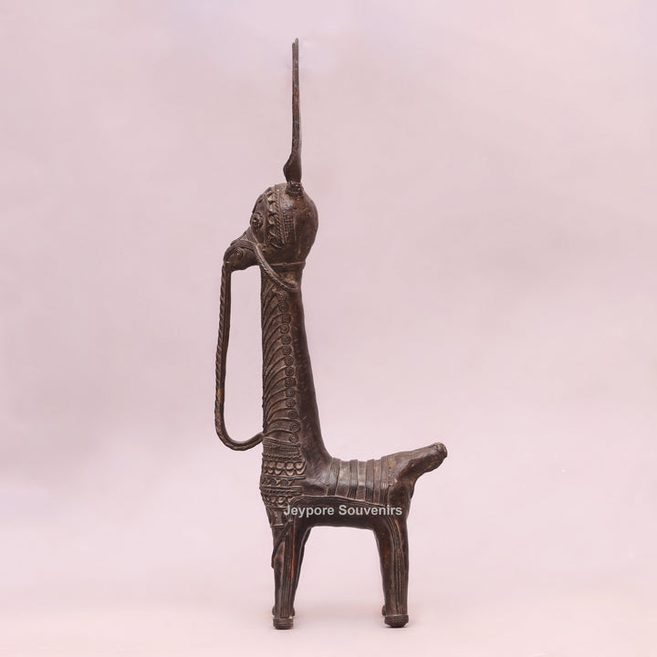 Handcrafted Dhokra Brass Horse Statue with Tall Ears for Home &amp; Office Décor