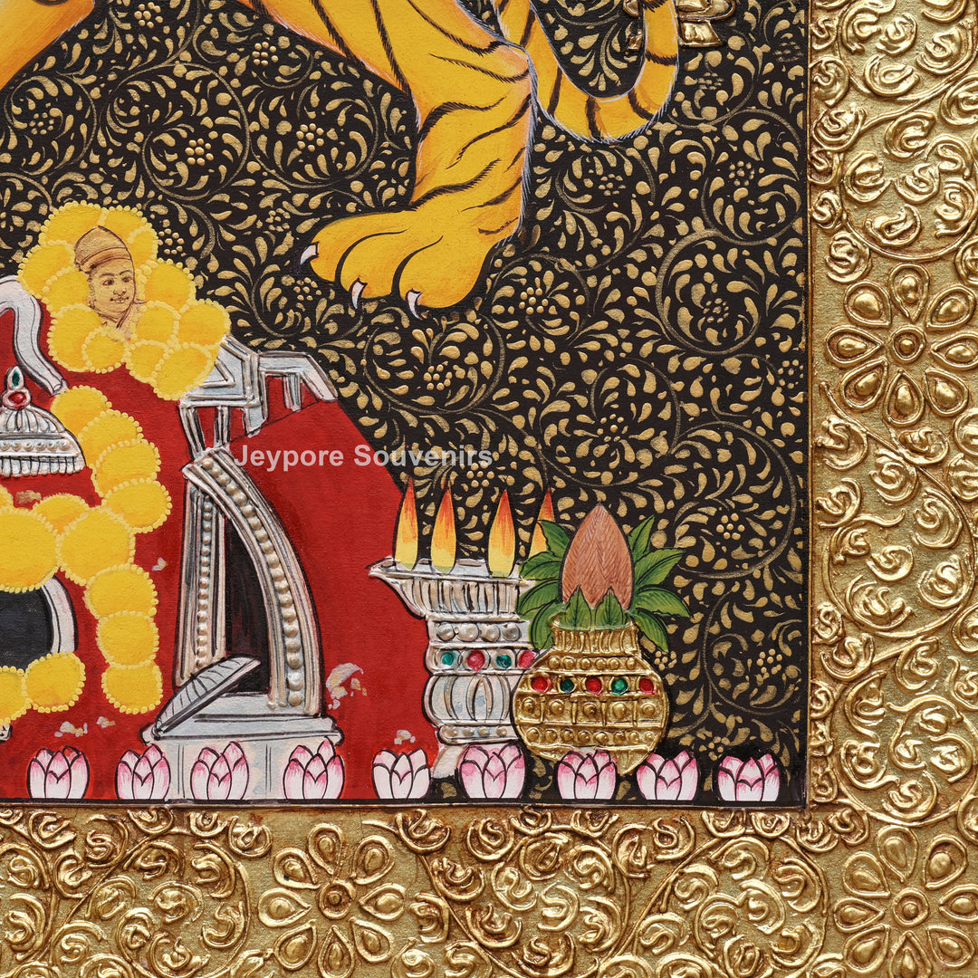 Goddess Durga Tanjore Painting with Real Gold Leaf Work