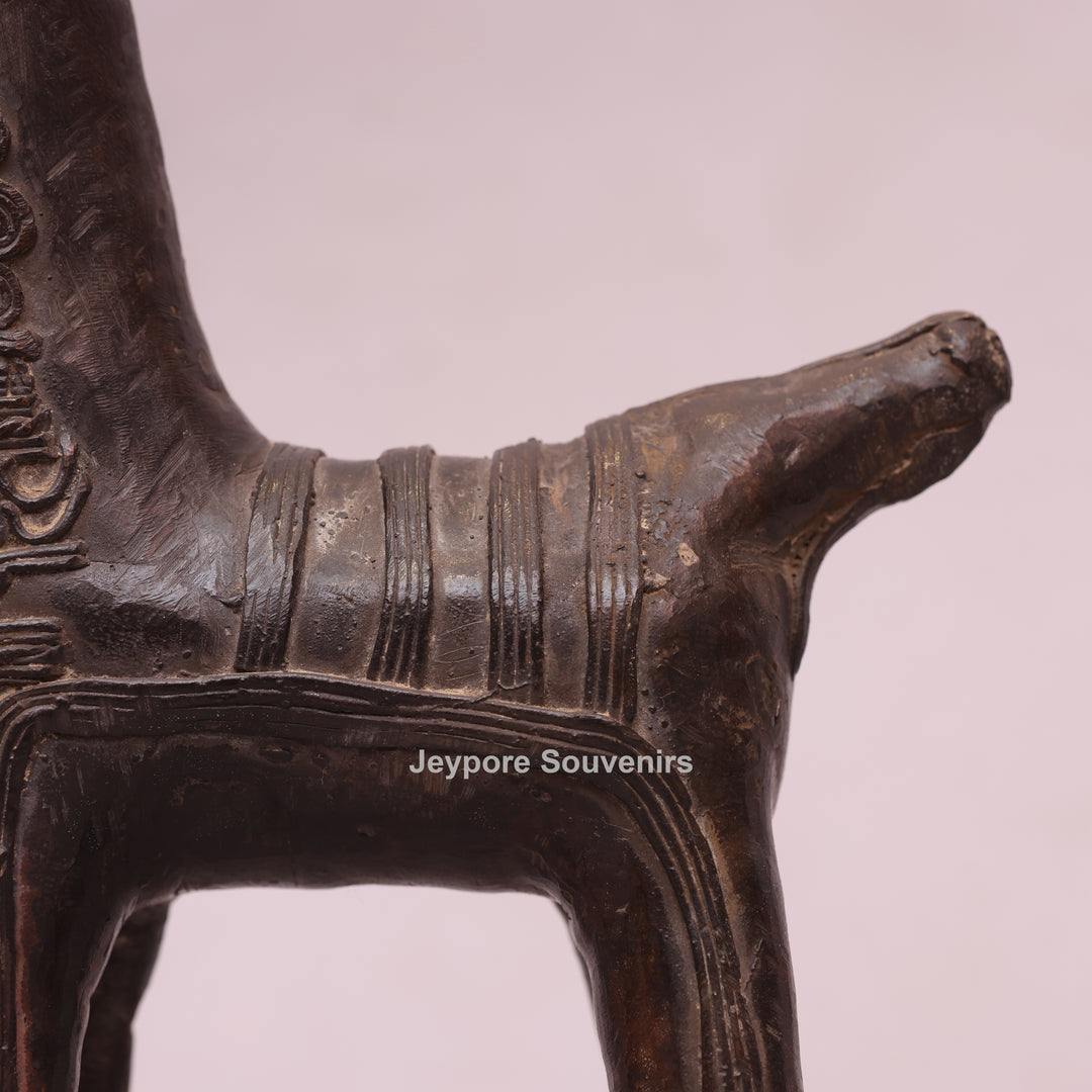 Handcrafted Dhokra Brass Horse Statue with Tall Ears for Home &amp; Office Décor