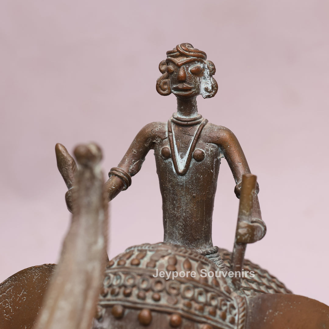 Handcrafted Dhokra Brass Elephant Statue with Tribal Rider