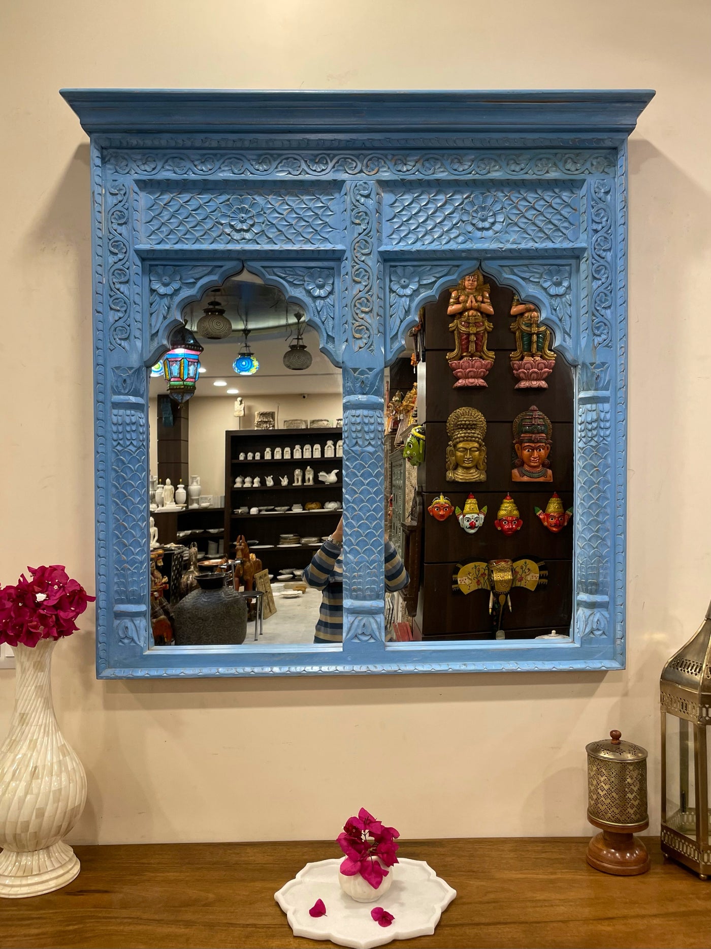 2 Jharokha Hand carved mirror frame in distressed finish