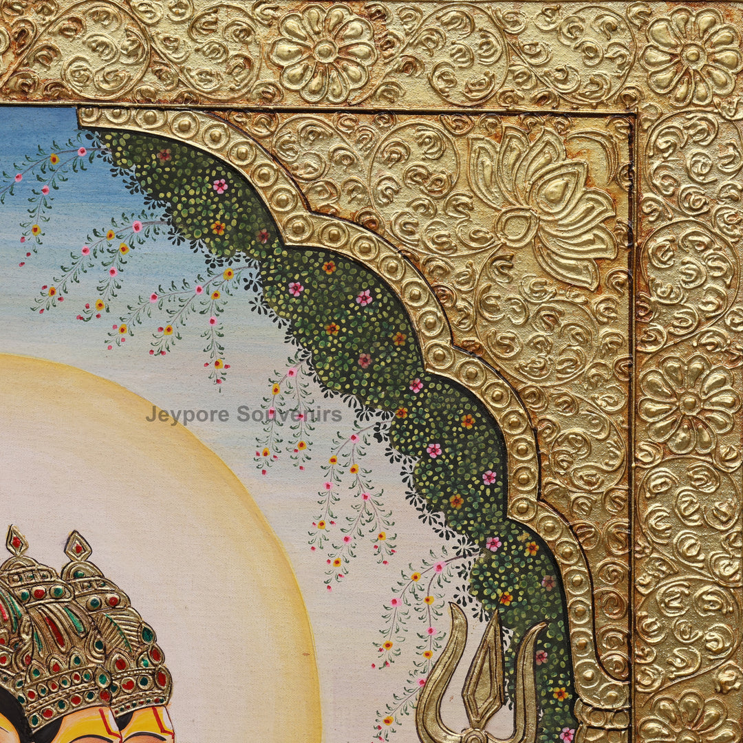 Panchmukhi Hanuman Ji Tanjore Painting with Real Gold Leaf Work