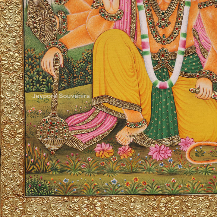 Panchmukhi Hanuman Ji Tanjore Painting with Real Gold Leaf Work