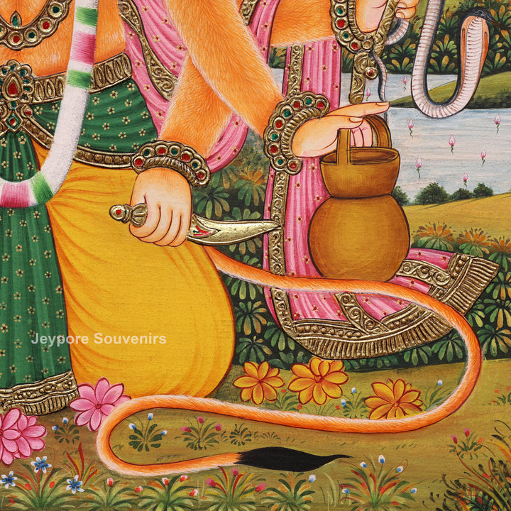 Panchmukhi Hanuman Ji Tanjore Painting with Real Gold Leaf Work