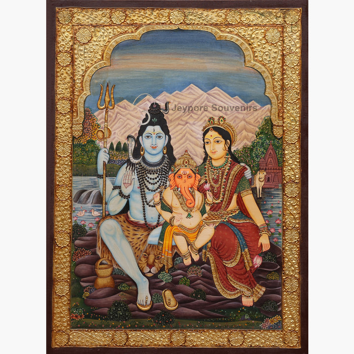 Handmade Shiv Parivar Tanjore Painting with Real Gold Leaf Work