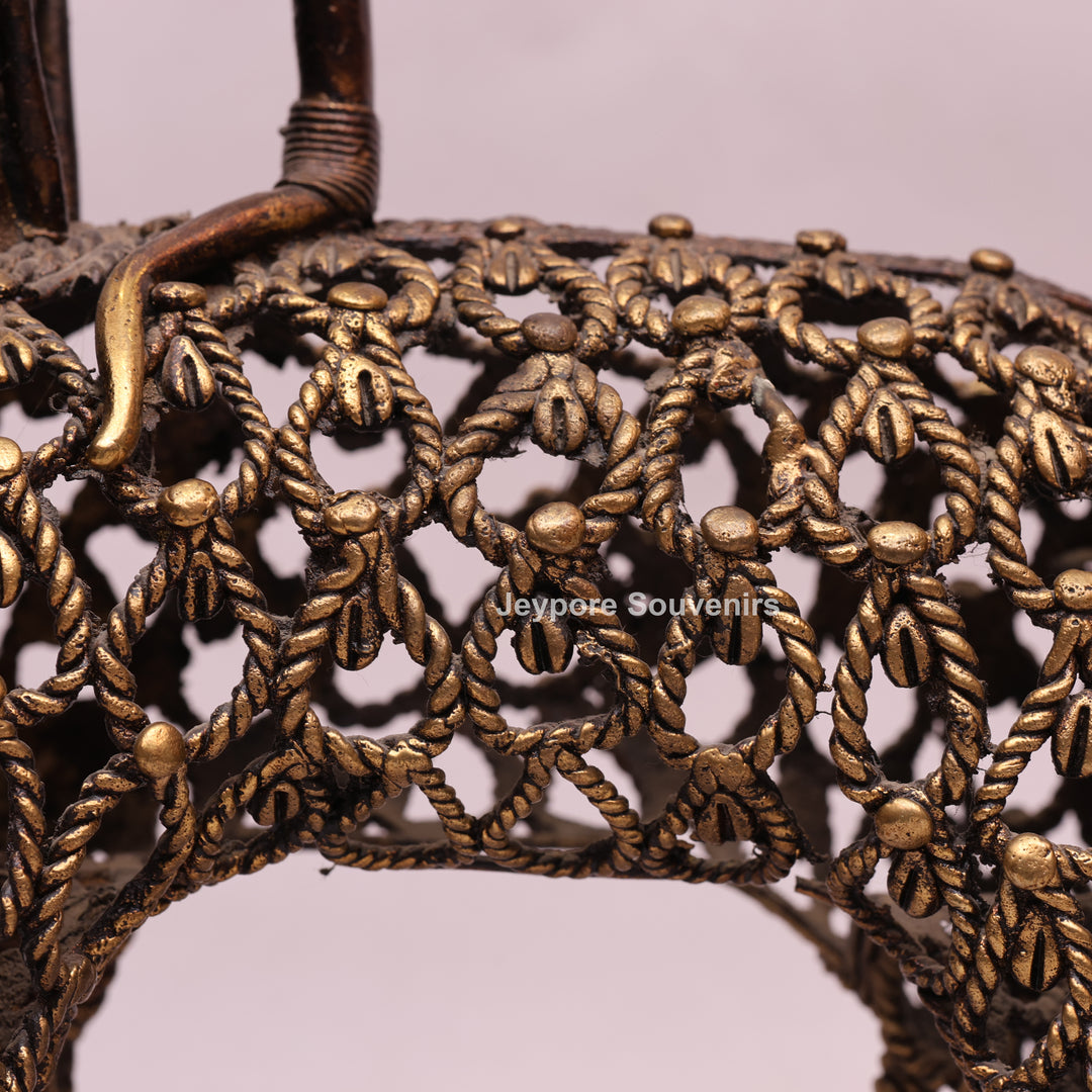 Intricate Jali Openwork Dhokra Brass Elephant with Tribal Rider