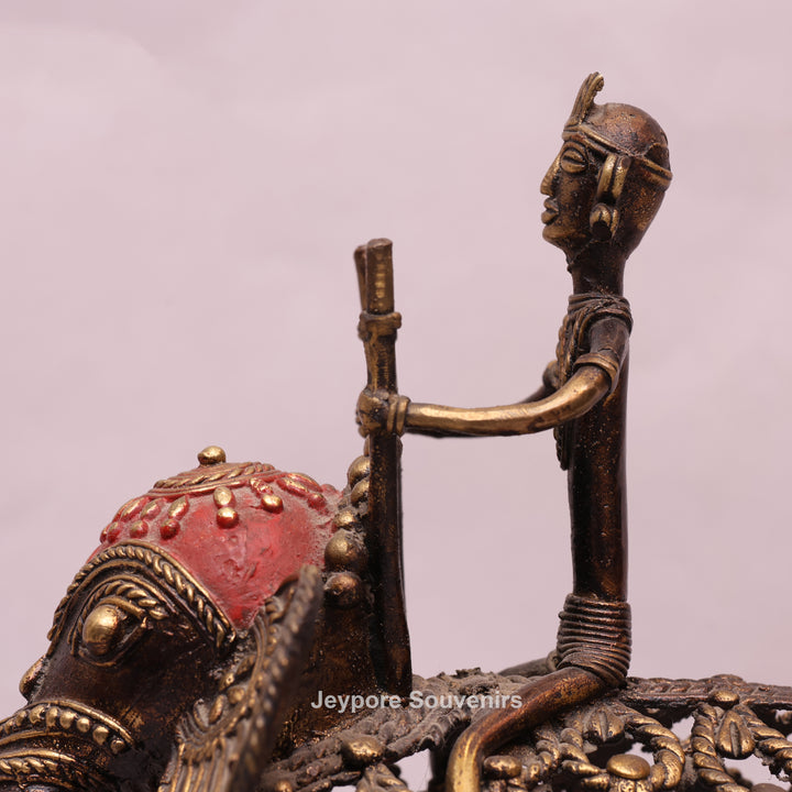 Intricate Jali Openwork Dhokra Brass Elephant with Tribal Rider