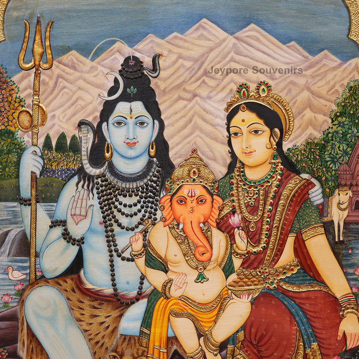 Handmade Shiv Parivar Tanjore Painting with Real Gold Leaf Work