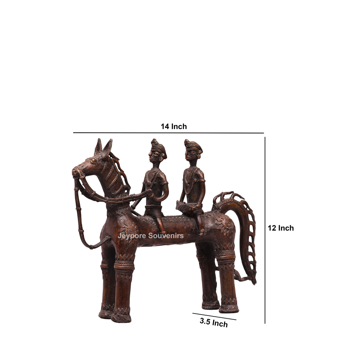 Handcrafted Dhokra Brass Horse with Two Riders