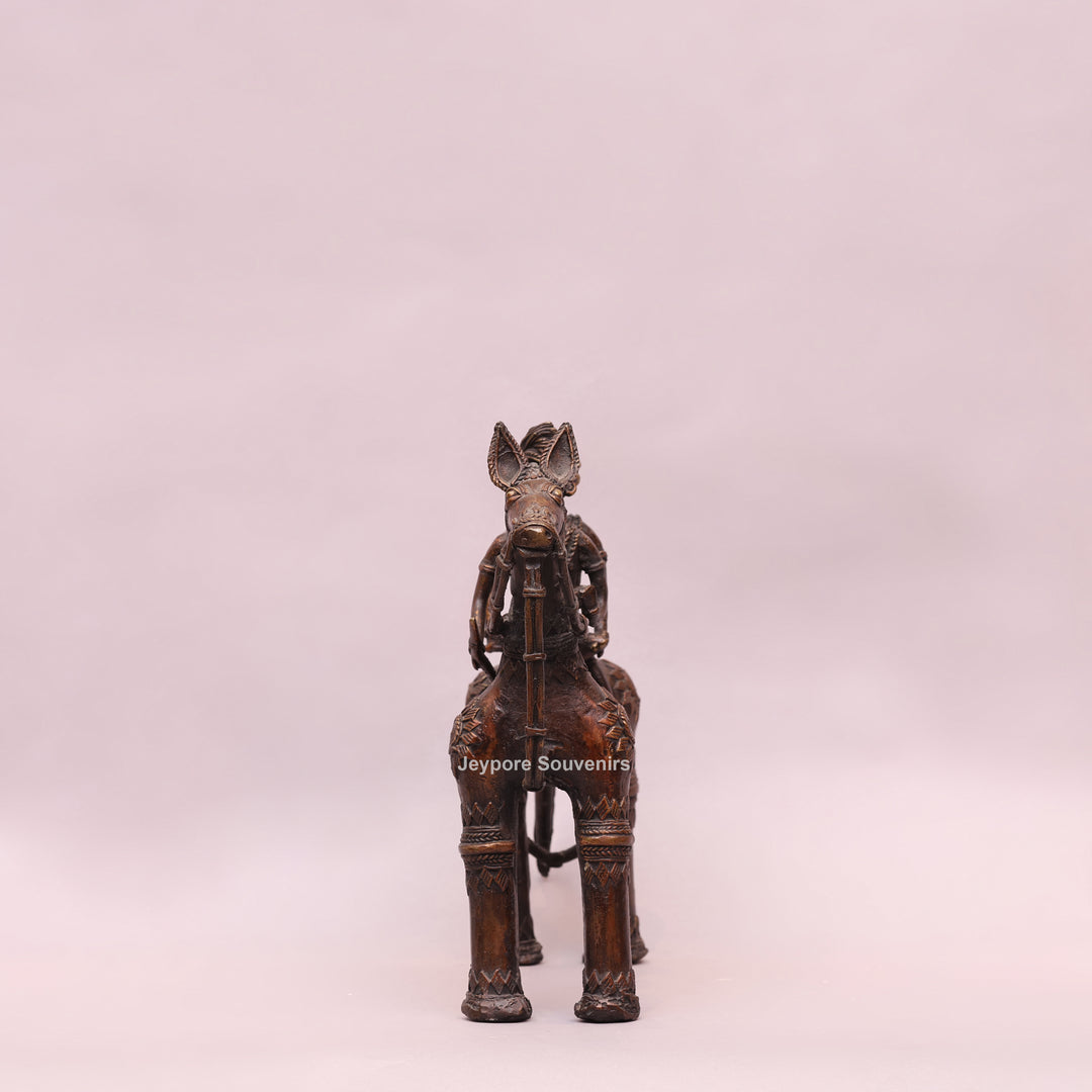 Handcrafted Dhokra Brass Horse with Two Riders