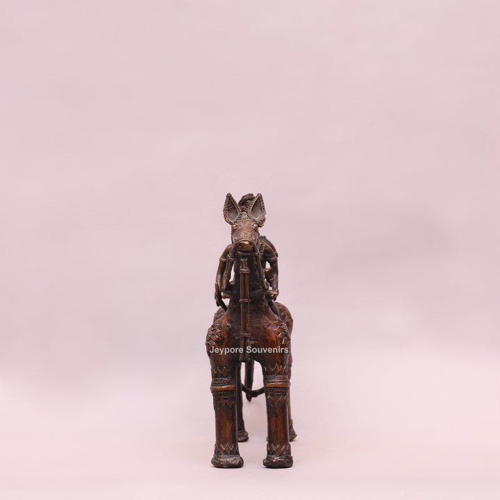 Handcrafted Dhokra Brass Horse with Two Riders